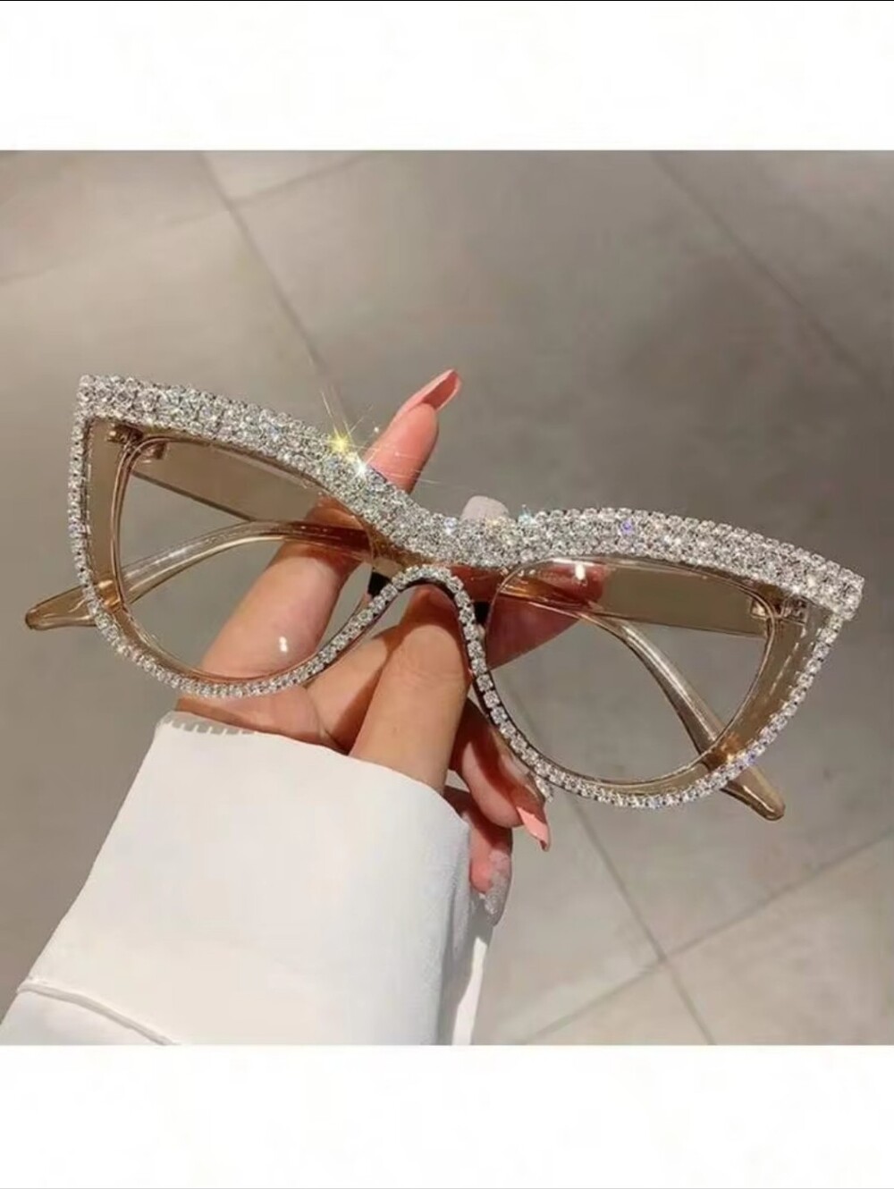 Rhinestone Cat Eye Sunglasses - Champagne Sparkle